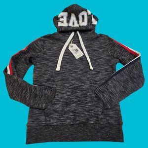 NEW Reflex Hoodie Ultra Soft Small Fleece Pullover "LOVE" Striped Sleeves Pocket